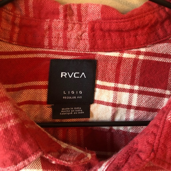 - RVCA red plaid cotton button up - Picture 2 of 7